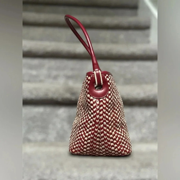 Francesco Biasia Italian Leather & Linen Basket Weave Bucket Bag Handbag Women - Picture 10 of 12